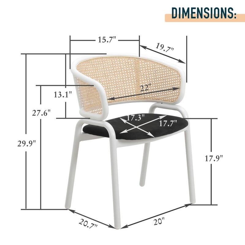 Ervilla Modern Stylish Side Chair with Rattan Back and White Steel Legs for Dining Room & Kitchen, Set of 2
