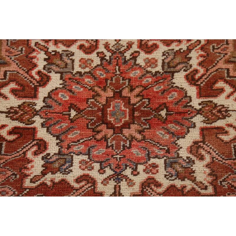Orange Heriz Persian Vintage Area Rug Handmade Medallion Wool Carpet - 9'7"x 13'0"