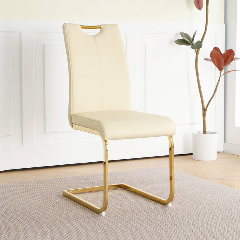 Modern PU Dining Chair with Gold Metal Legs, Versatile for Kitchen, Living Room, Bedroom, and Dining Room.