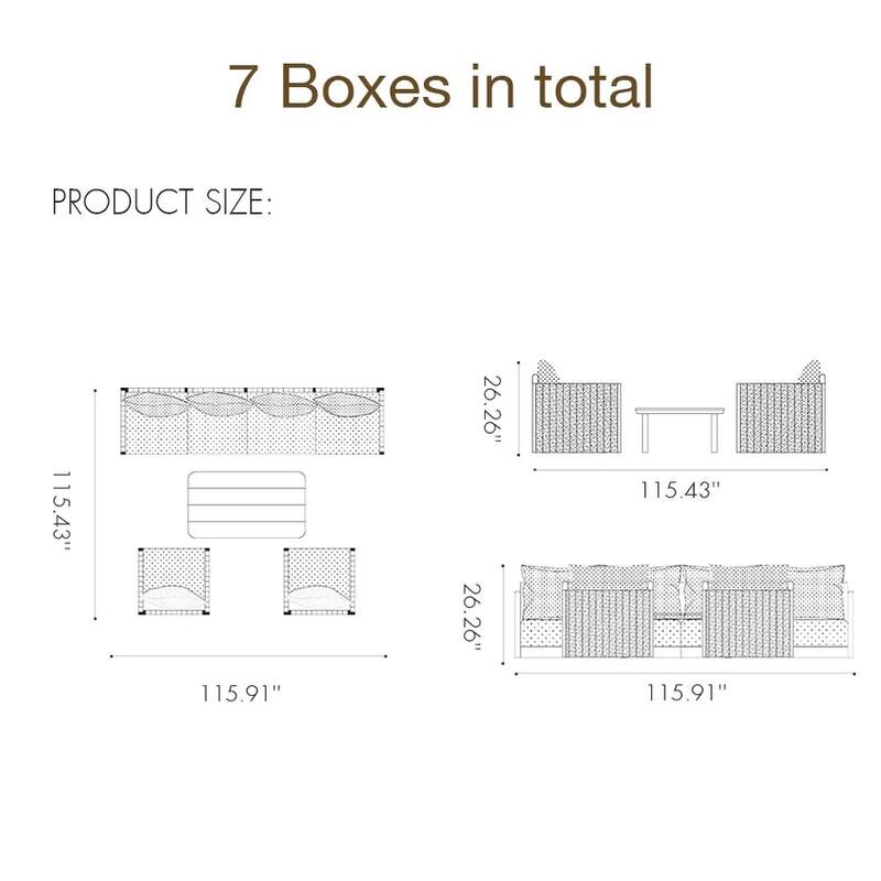 PURPLE LEAF Santorini 7 Piece Grey Sectional Sofa with Ottoman and Cushion for Poolside Garden Outdoor Patio Conversation Set