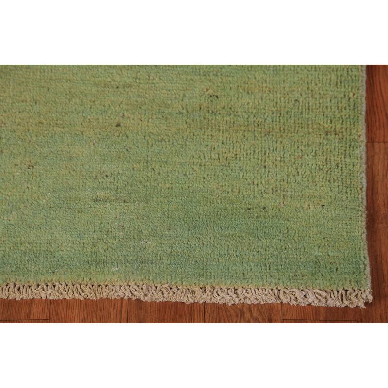 Green Modern Gabbeh Runner Rug Hand-Knotted Wool Carpet - 2'11" x 9'6"
