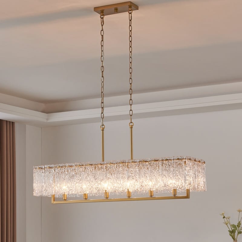 KAWOTI 41.75” Wide 6-light Rectangle Glass Kitchen Island Pendant - L 41.75" * W 12.75" * H 22.6" - L 41.75" * W 12.75" * H 22.6"