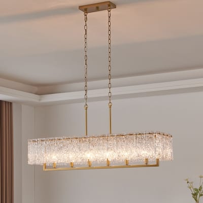 KAWOTI 41.75” Wide 6-light Rectangle Glass Kitchen Island Pendant - L 41.75" * W 12.75" * H 22.6"