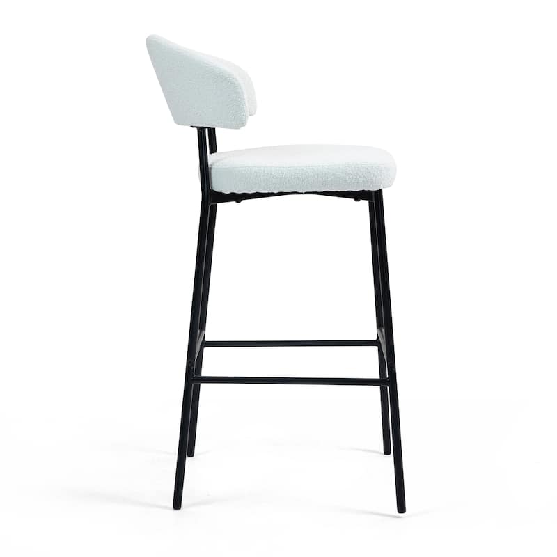 Set of 2 Bennett White Boucle Upholstered Fabric Bar Stool with Black Iron Legs