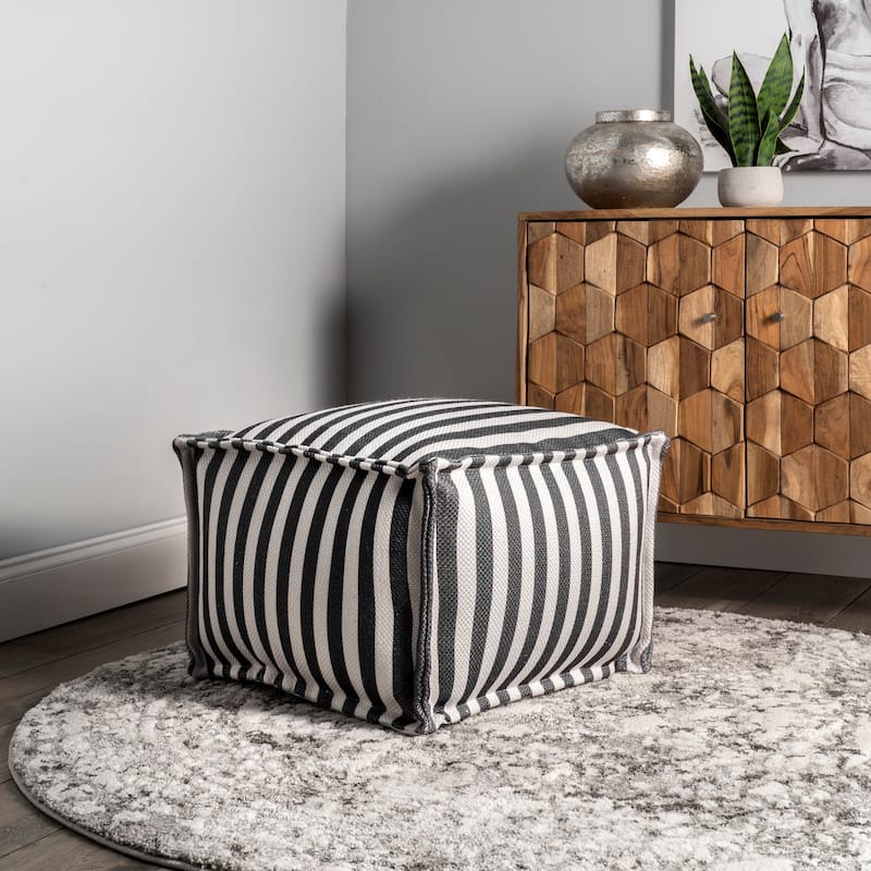 Nuloom Porto Printed Striped Indoor/Outdoor Ottoman Pouf