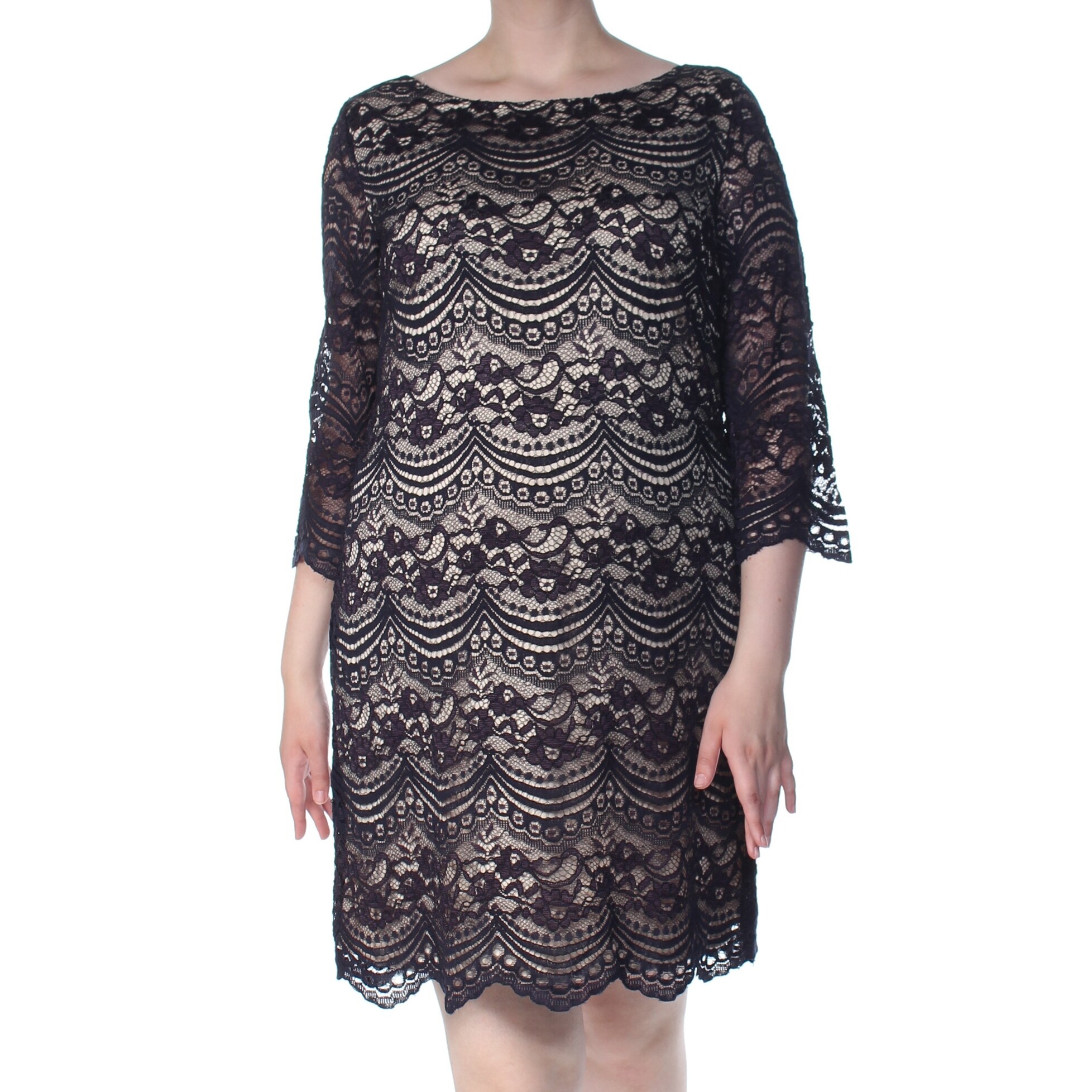 Shop Jessica Howard Womens Black Lace Floral 3 4 Sleeve Boat Neck Knee Length Dress Size 18 Overstock 29098709