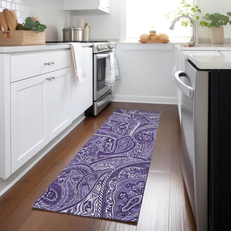 Machine Washable Indoor/ Outdoor Chantille Traditional Paisley Rug - Purple - 2'3" x 7'6"