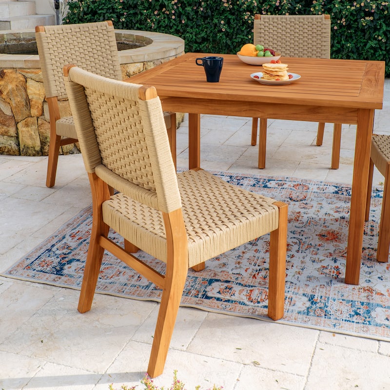 Cambridge Casual Zephyr 5-Piece Teak Patio Dining Set with Woven Rope Chairs