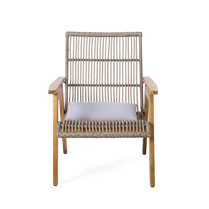 Roomfitters 3-Piece Outdoor Acacia Wood Lounge Set with Wicker Chairs and Side Table for Patio or Deck, Teak