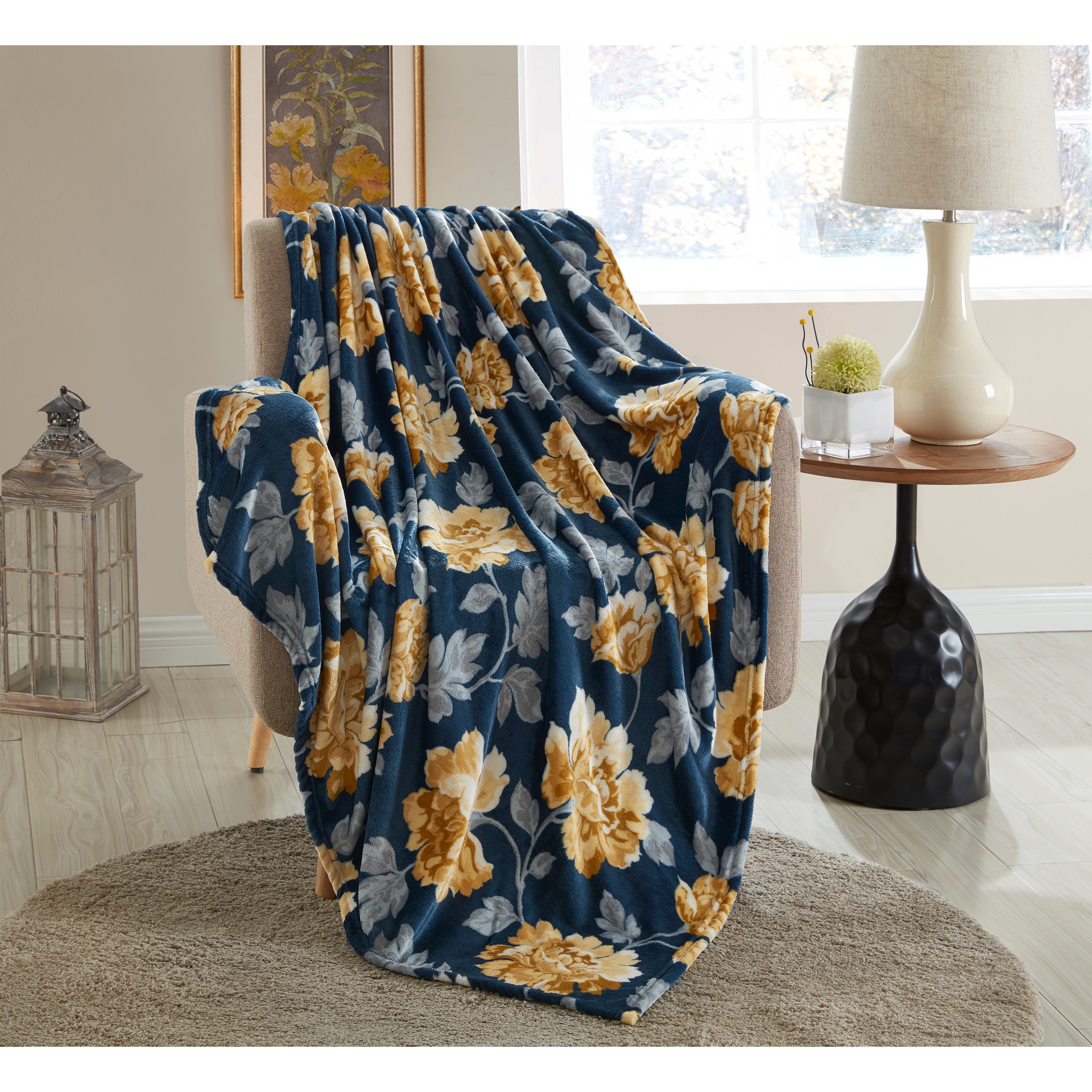Blue floral throw cheap blanket