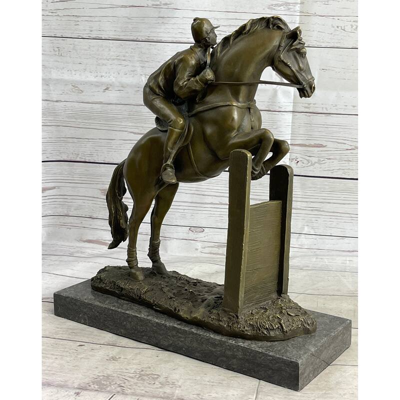 Hot Cast Original American Artist Fisher Jockey Bronze Sculpture Marble Base Art