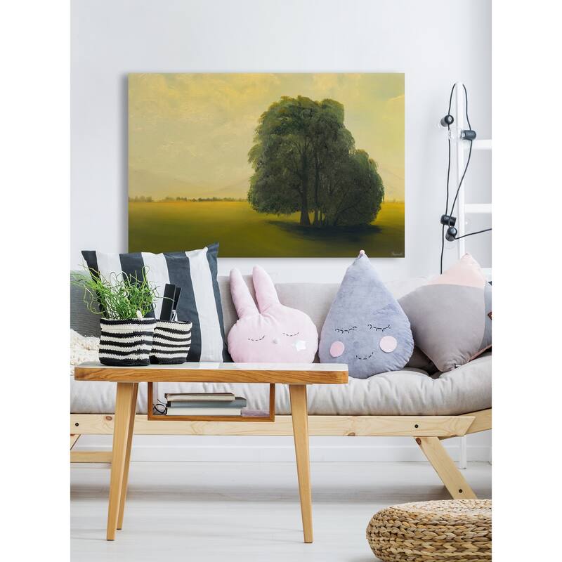 'Green Fields and Lone Tree' Painting Print on Wrapped Canvas