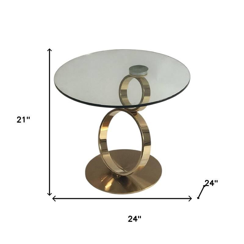 HomeRoots 21" Clear and Gold Glass and Metal Round Pedestal End Table - 24.00 in. x 21.00 in. x 24.00 in.