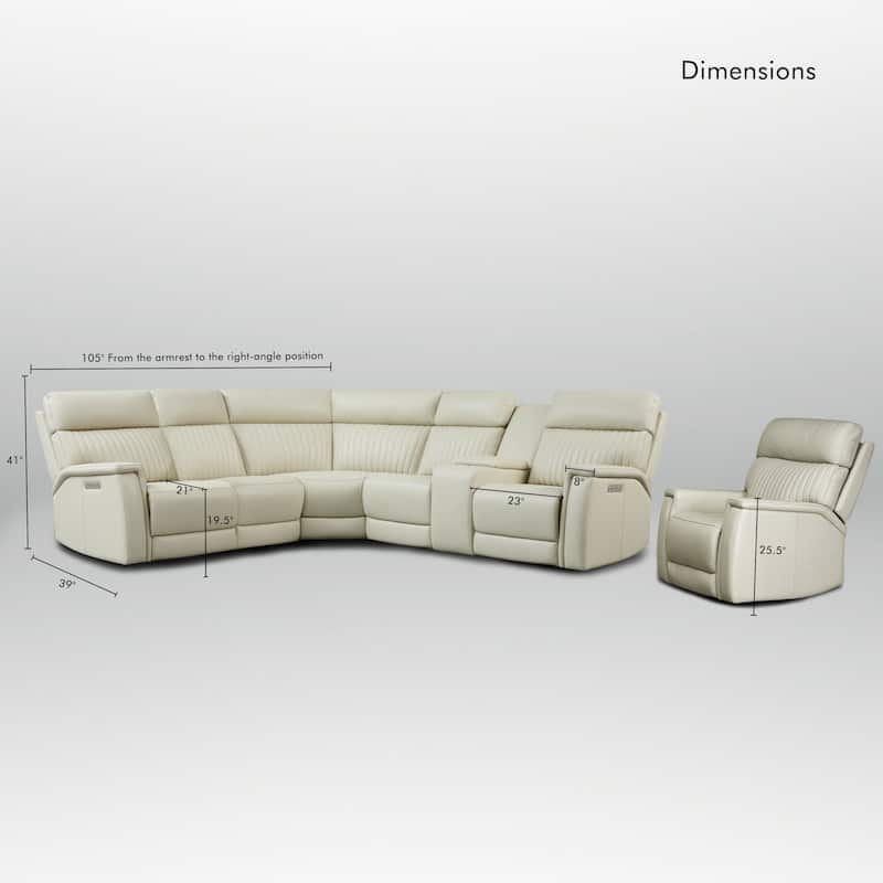 105" W Genuine Leather Power Sectional Sofa Set with Power Headrest & Lumbar, Single Console, USB&USB-C Ports