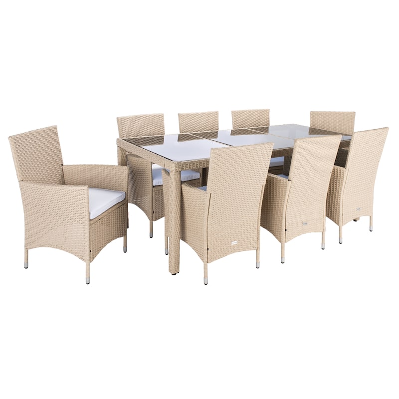 SAFAVIEH Outdoor Lianna 9-Piece Wicker Dining Set - 75Wx35Dx29H