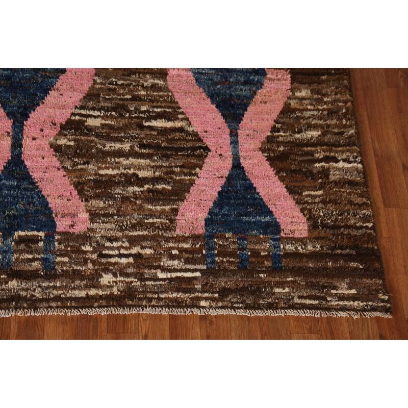 Brown Geometric Moroccan Area Rug Hand-Knotted Wool Carpet - 6'10" x 9'10"