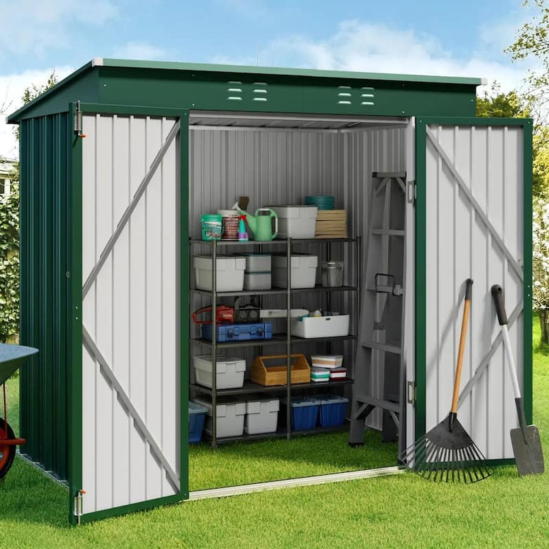 6ft x 4ft Outdoor Metal Storage Shed, Garden Tool House with Lockable Door - Green