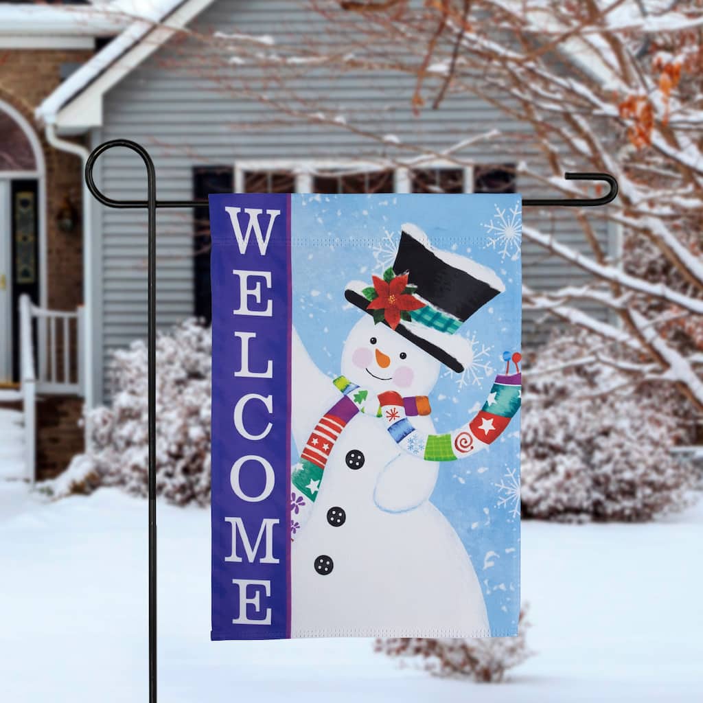 Blue and White Welcome Outdoor Christmas Garden Flag 12.5" x 18" - 12.5" x 18"