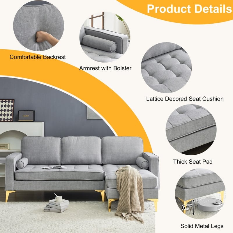 3-Seater Golden Tripod Legs Indoor Modular Sofa