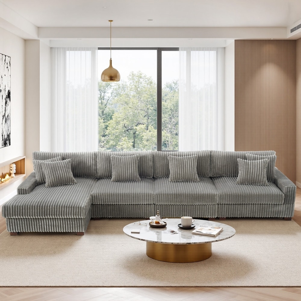 Cotton Flannel 3-Seat Modular Sectional Sofa with Chaise