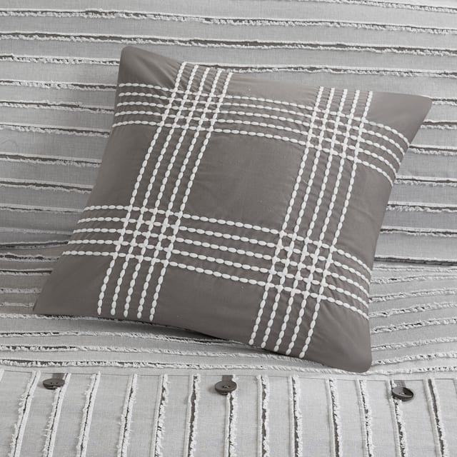 Madison Park Signature Essence Gray Cotton Clip Jacquard Comforter Set