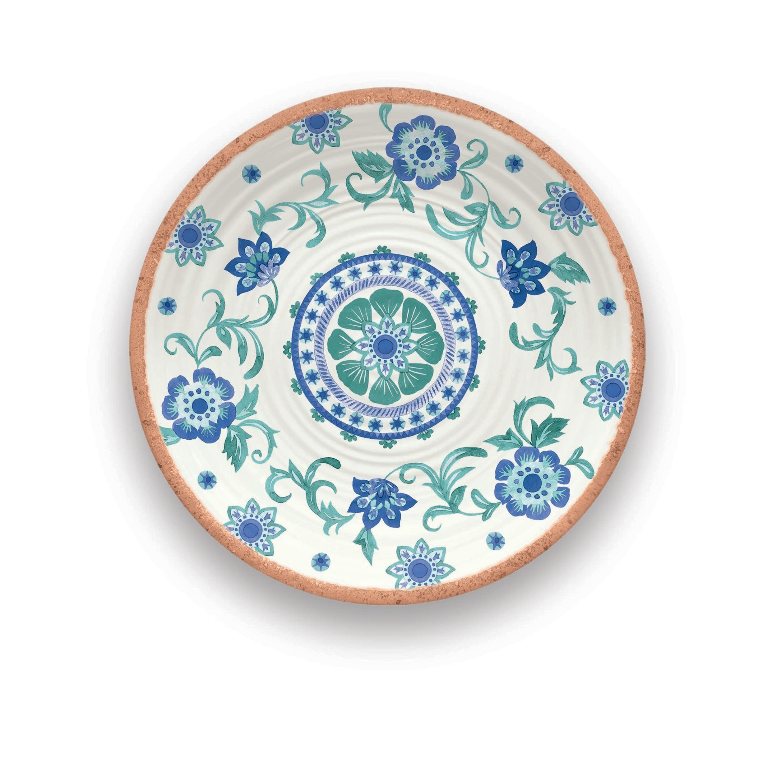 Abode Homewares Rio Turquoise Melamine Floral Round Serving Platter - Multicolor - 14"