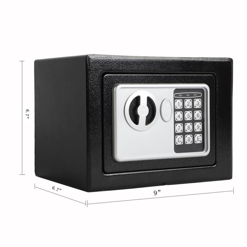 Steel Digital Electronic Safes, Keypad and Key Lock, Black