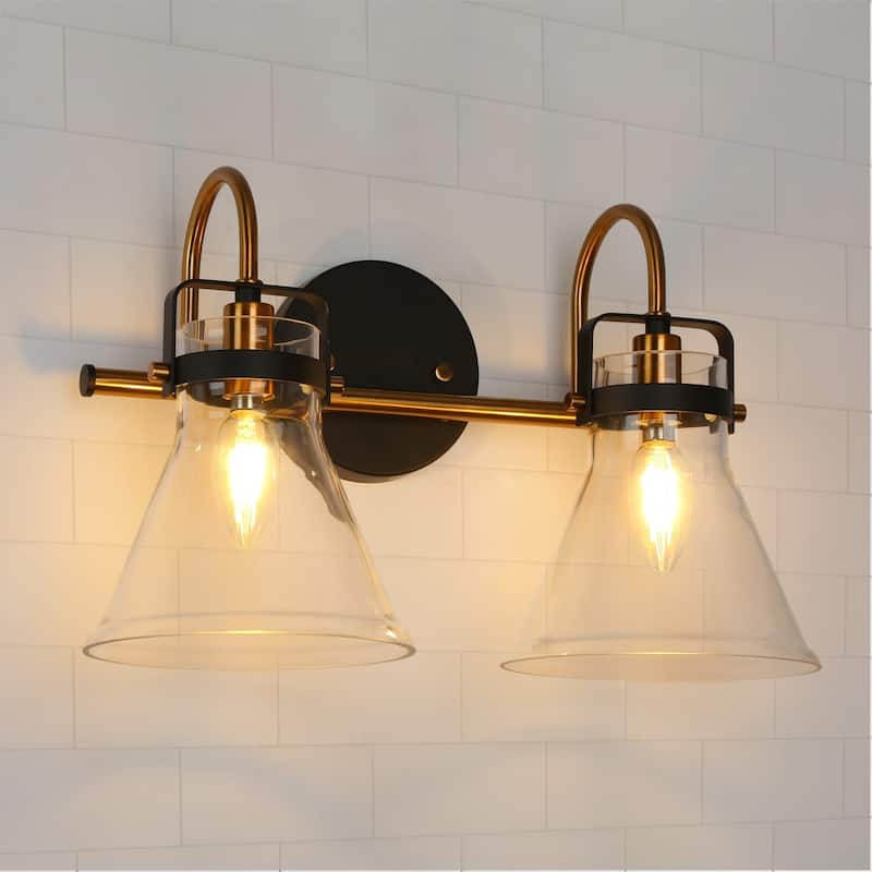 Mutch Modern Farmhouse 2-light Bathroom Vanity Light Glass LED Dimmable Wall Sconce Kitchen Living Room - Black&Gold