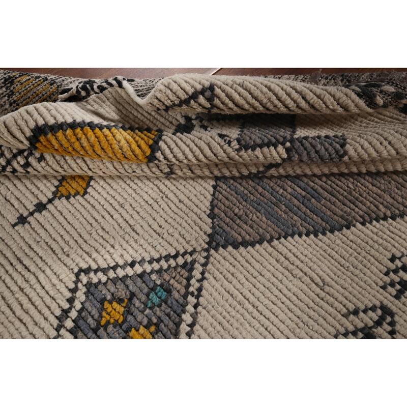 Geometric Moroccan Area Rug Hand-Knotted Wool Carpet - 6'8"x 11'0"