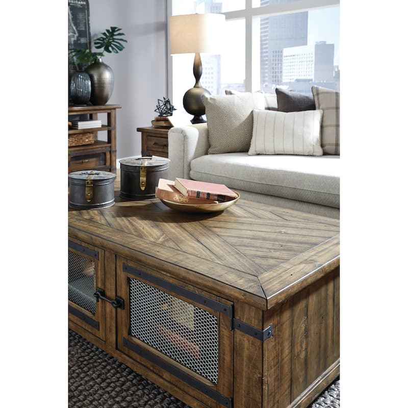 Magnussen Home Chesterfield Farmhouse Timber Lift Top Storage Cocktail Table with Casters - 50''W x 28''D x 18''H