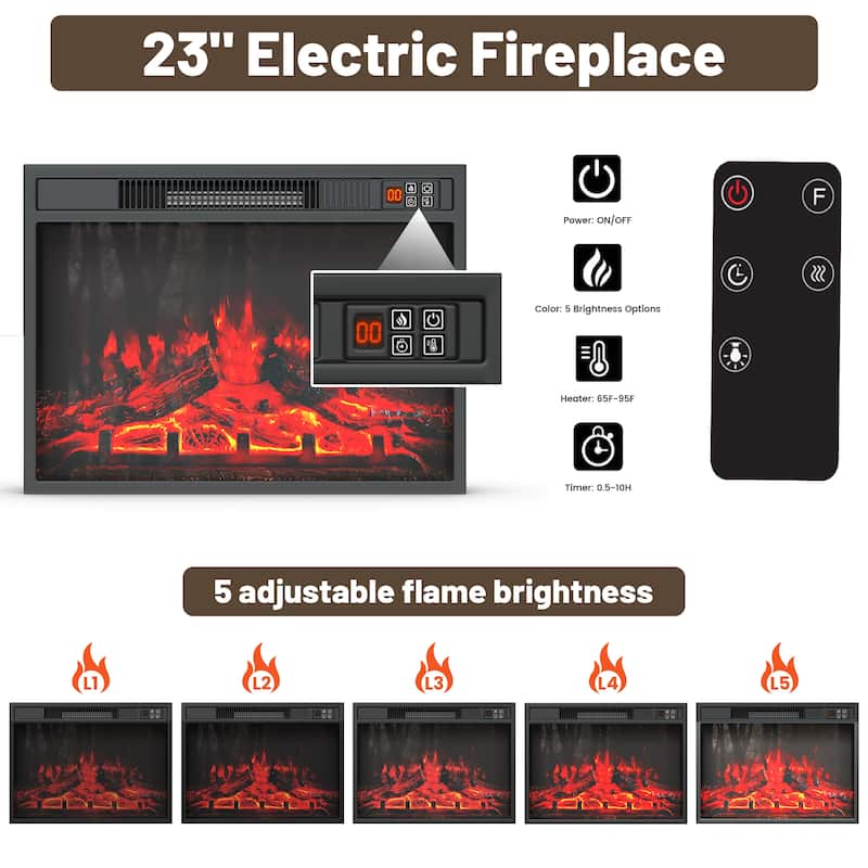 Walnut Corner Fireplace TV Stand Cabinet with 23" Electric Fireplace, Accommodates TVs up to 55", Remote Control Included