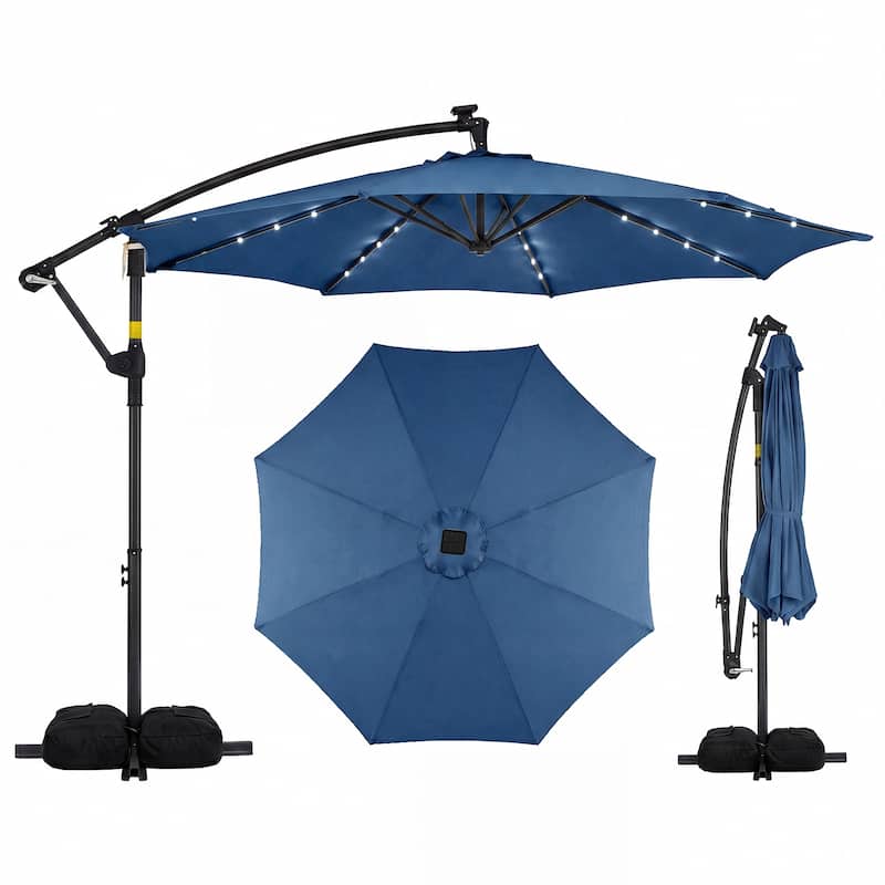 custom led patio umbrellas High Quality Custom Solar Led Patio Umbrella Outdoor Parasol Large Roman  Umbrella with logo