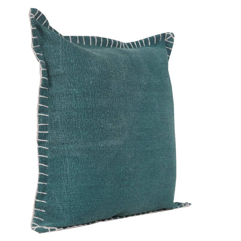 Solid Embroidered Edge Bordered Square Throw Pillow - 20" - Green