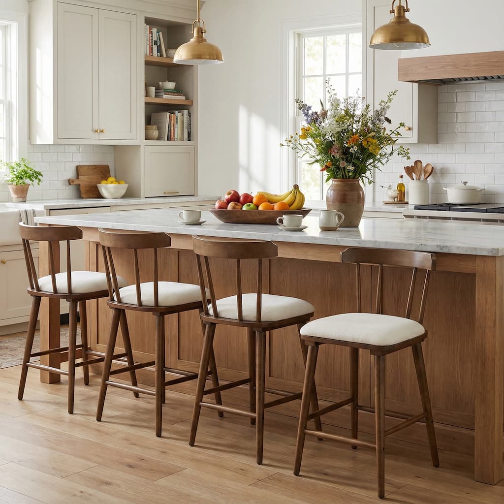 Christopher Knight Home - Olivia Modern Upholstered Solid Rubberwood Counter Stool with Windsor Open-Back Design