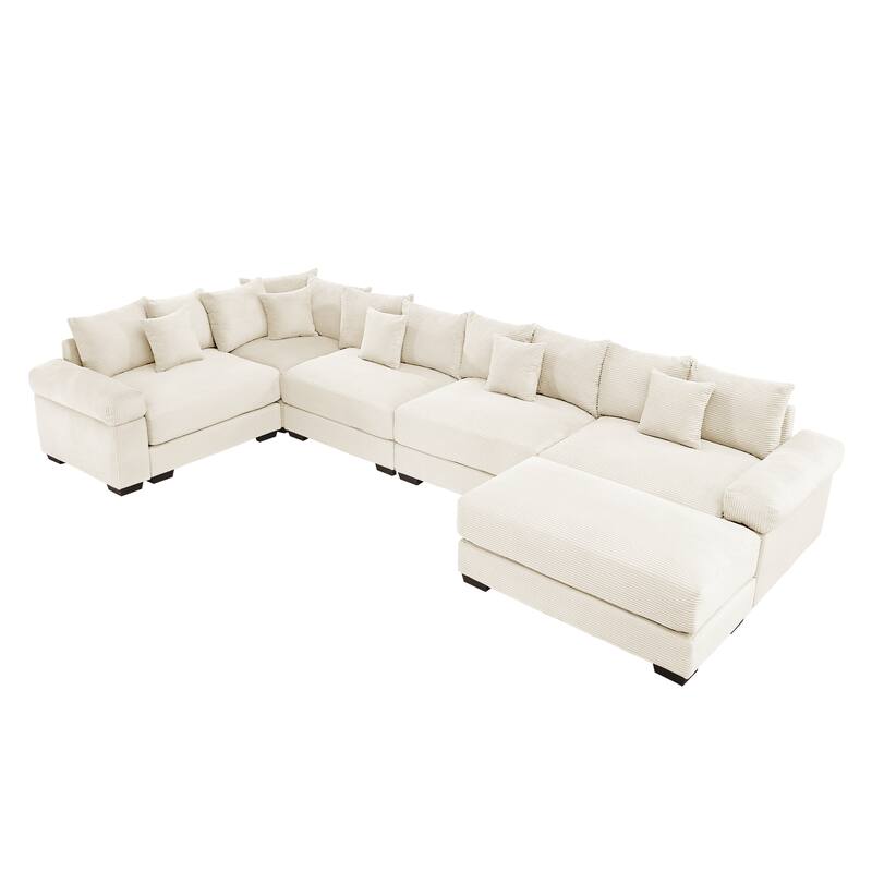 GDFStudio - Corduroy 5-Seater 154.6" Cloud Modular Sectional Couch with Ottoman