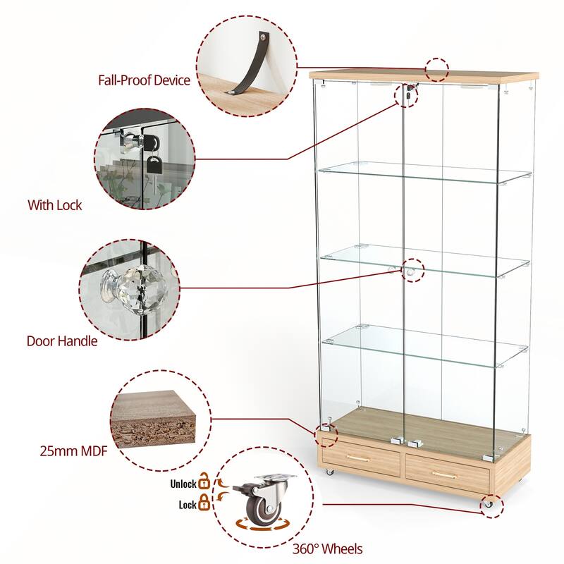 Modern Glass Display Cabinet with Large Drawer for Living Room and Bedroom