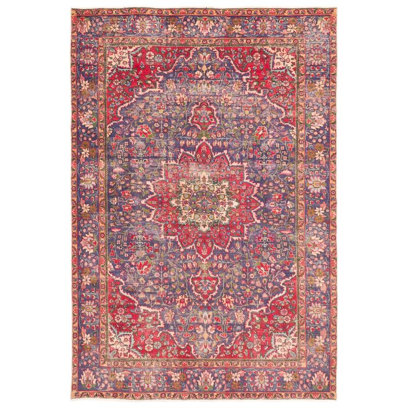 ECARPETGALLERY Hand-knotted Antalya Vintage Navy Wool Rug - 6'5 x 9'5