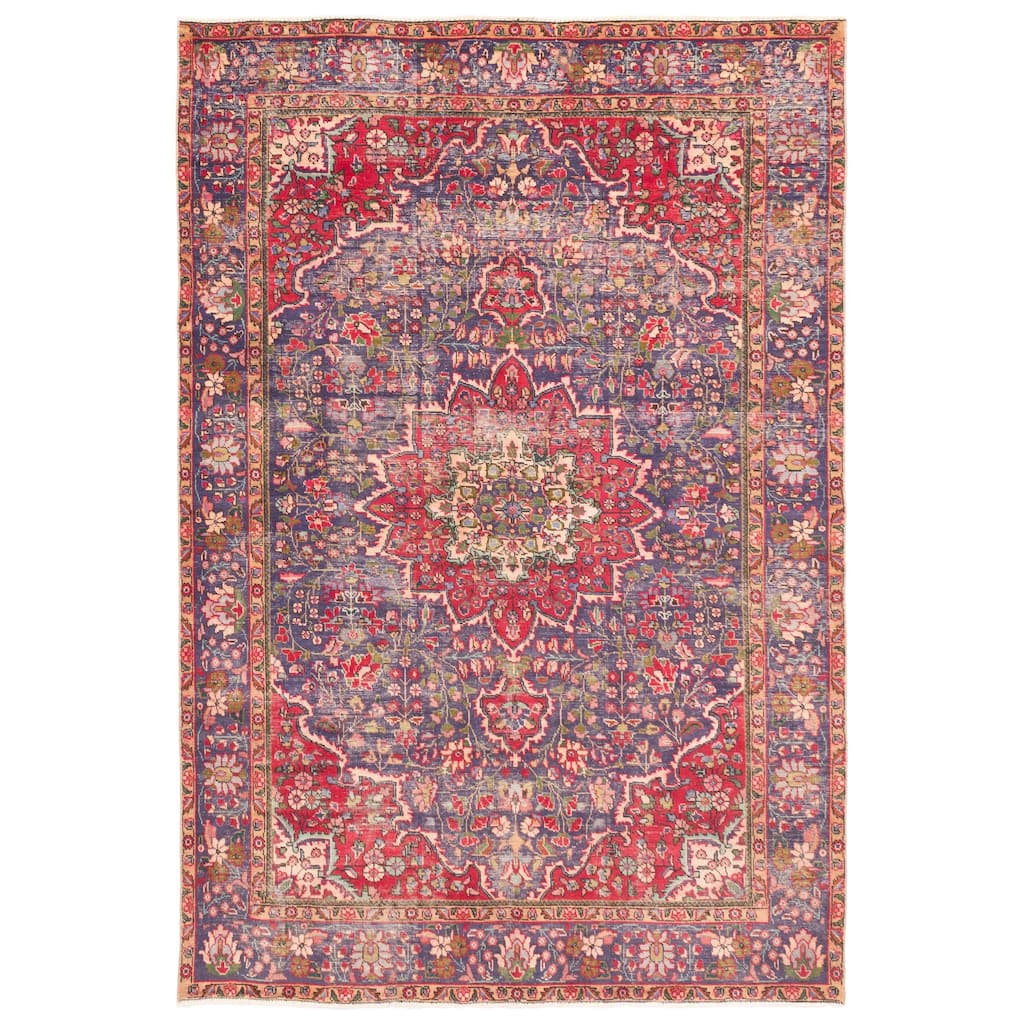 ECARPETGALLERY Hand-knotted Antalya Vintage Navy Wool Rug - 6'5 x 9'5