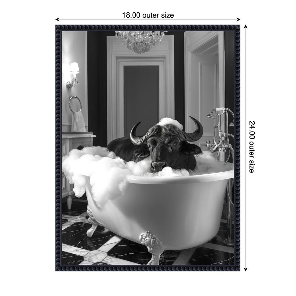 Curious Buffalo In the Tub by Niky Rahner Framed Canvas Wall Art