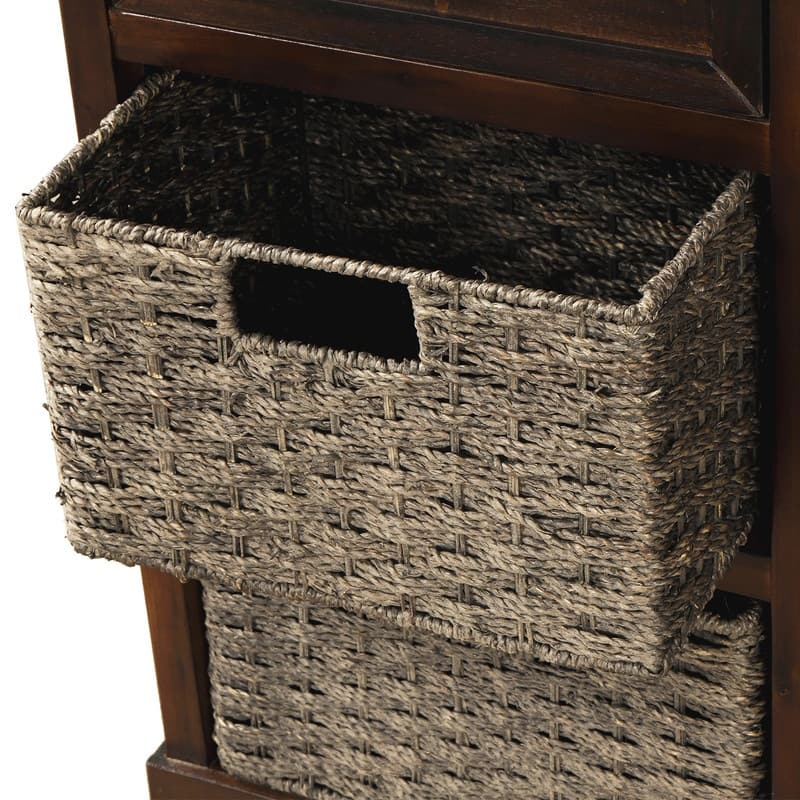 Rustic Acacia&Rattan Storage Cabinet-Farmhouse Style,No Assembly