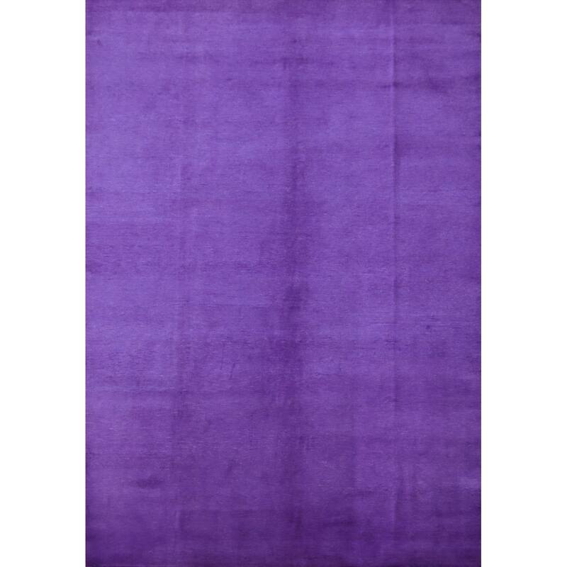 Hand Knotted Oriental 100% Wool Carpet Modern Solid Purples Gabbeh Area Rug - 12' 3'' X 8' 11''