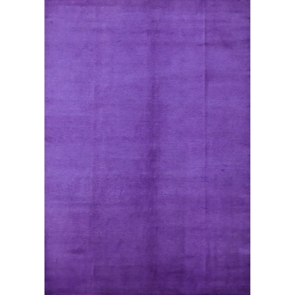 Hand Knotted Oriental 100% Wool Carpet Modern Solid Purples Gabbeh Area Rug - 12' 3'' X 8' 11''