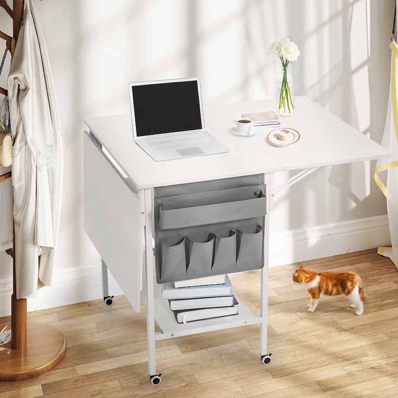 Height Adjustable Craft Table with Storage Shelves, Mobile Folding Cutting Table for Home Office Sewing Room Craft Room