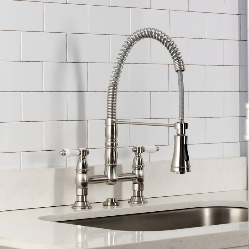 Kingston Brass Essex Double-Handle Wall-Mount Pre-Rinse Bridge Kitchen Faucet