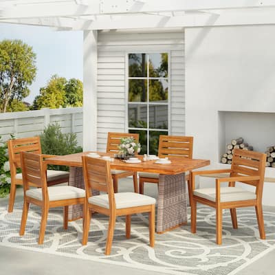 Christopher Knight Home - Rowan Outdoor Dining Set with Armless Chairs and Cushions