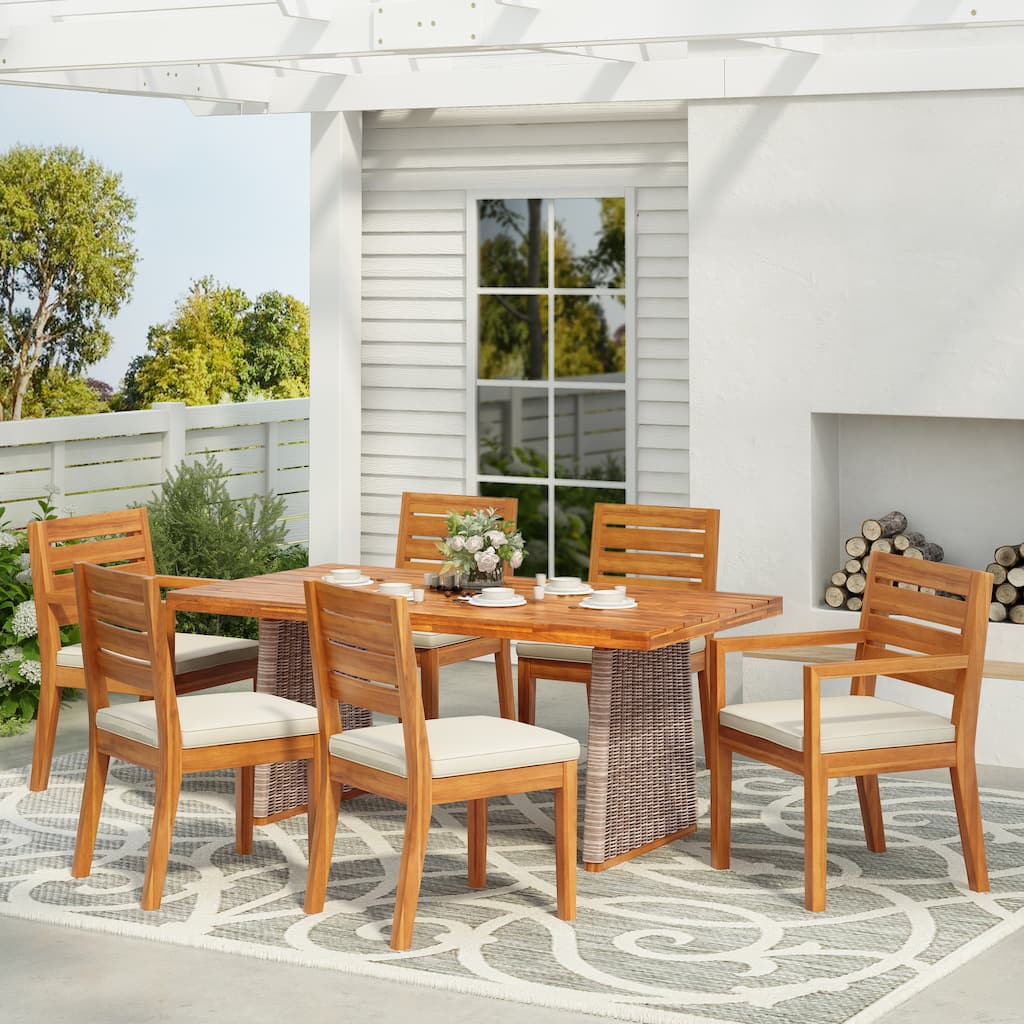 Christopher Knight Home - Rowan Outdoor Dining Set with Armless Chairs and Cushions