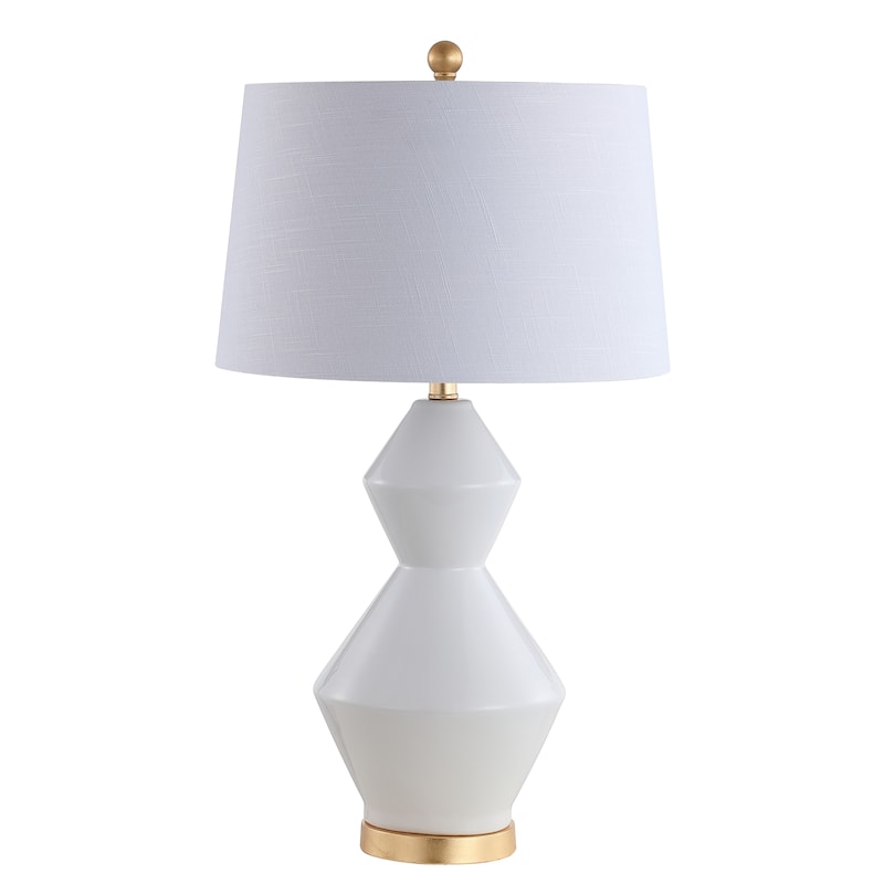 Astor 29" Geometric Ceramic/Metal LED Table Lamp, White/Gold Leaf by JONATHAN Y