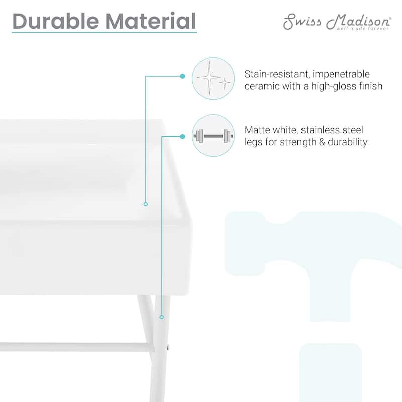 Reims 30" White Basin Matte White Legs - 29.75" x 16.55" 35.25"