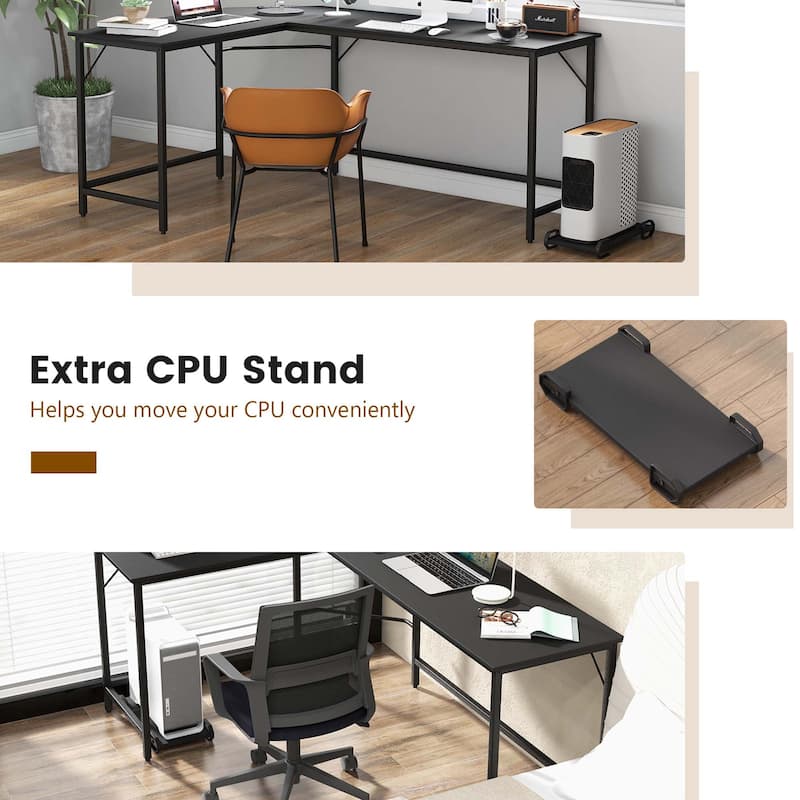 Costway L-shaped Gaming Desk Computer Desk with CPU Stand Power