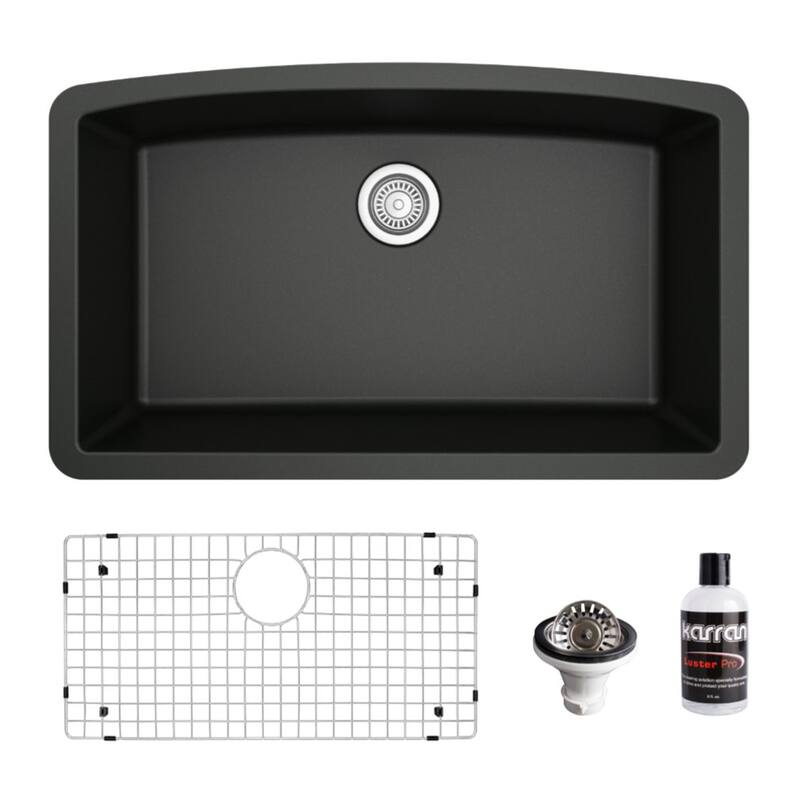 Karran Undermount Quartz 32 in. Single Bowl Kitchen Sink Kit - Black